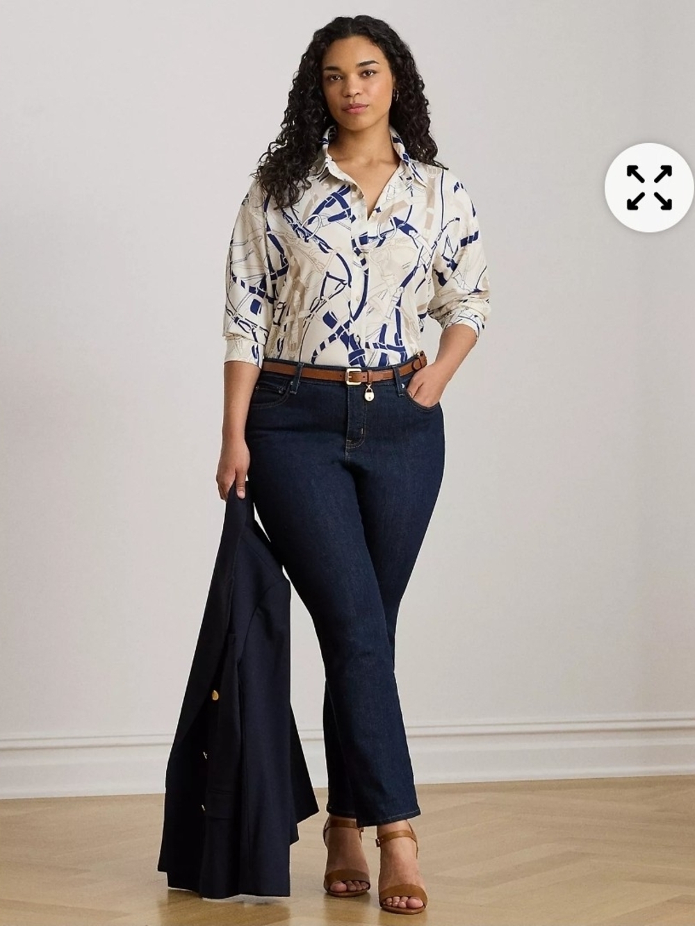 Lauren Ralph Relaxed Fit Belting-Print Crepe Button-Up Equestrian